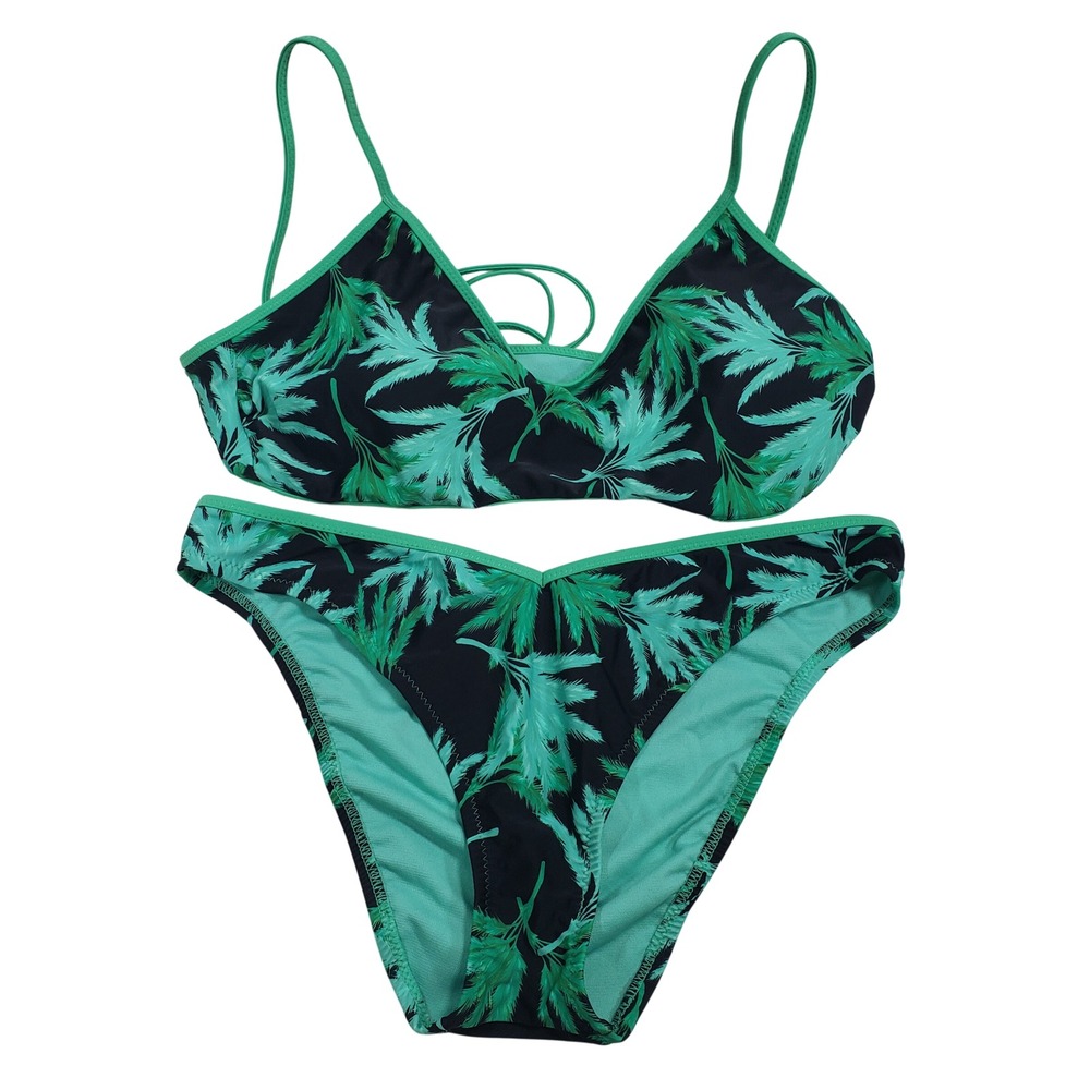 Noel Target Green Palm Leaf Print Bikini Set Top XL Bottom‎ L Tropical Swimsuit